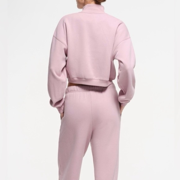 Skims Cotton Fleece Cropped Half Zip Pullover In Dusk - Picture 2 of 2